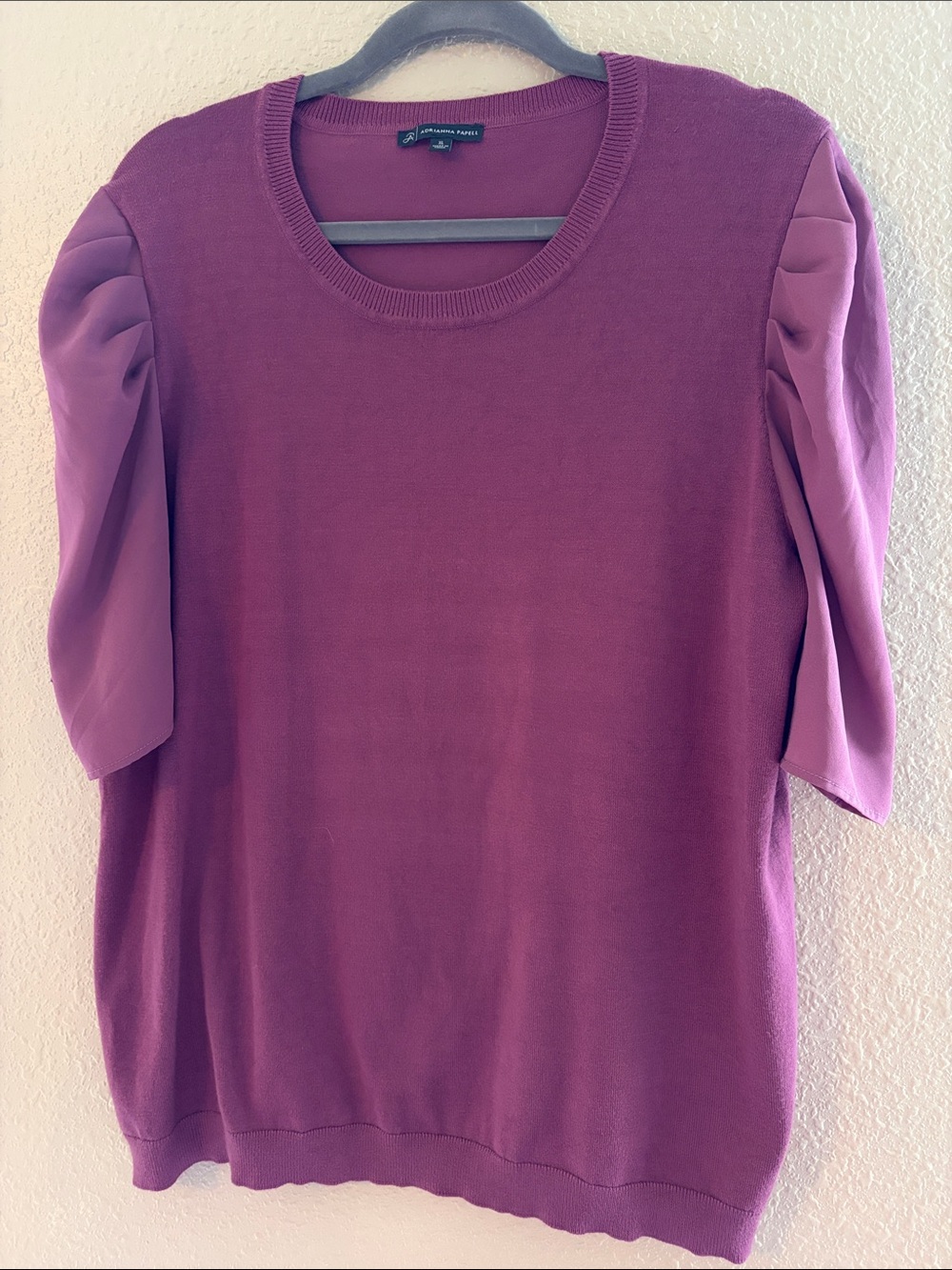 Adrianna Papell Mauve Puff-Sleeve Knit Top